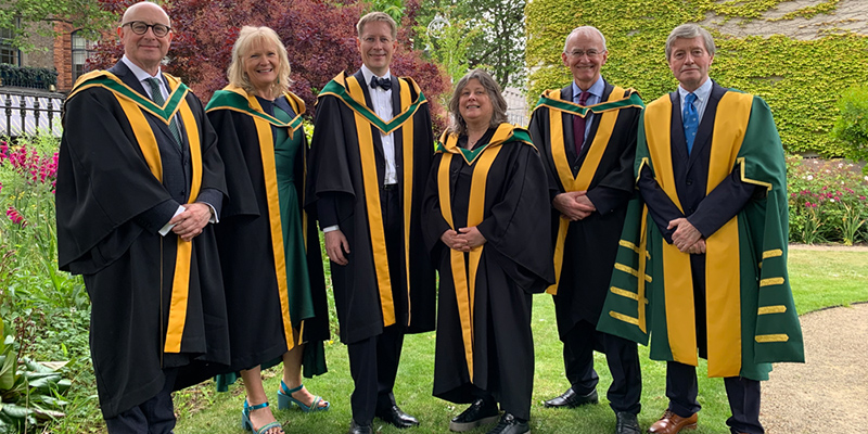 Photo (L-R): Professor Paul McSweeney, Professor Nuala Finnegan, Professor Holger Claussen, Professor Mary Donnelly, Professor Denis O'Mahony, President of the RIA Professor Pat Guiry.