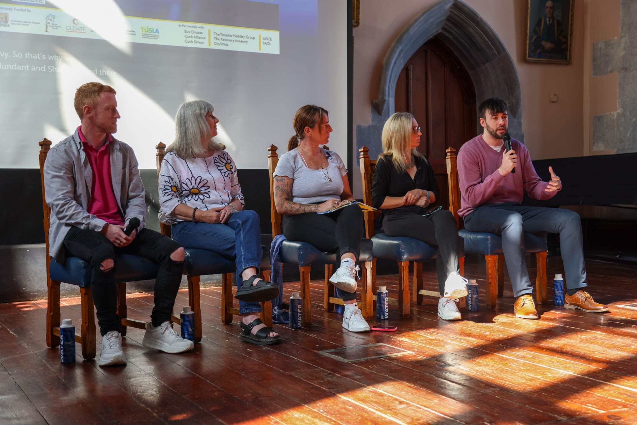 Mark Wright, the Recovery Academy Cork; Aileen Malone, Families for Drug Reform; Senator Lynn Ruane; Dr Sharon Lambert and Daniel O’Callaghan, UCC School of Applied Psychology. Image: Max Bell/UCC.