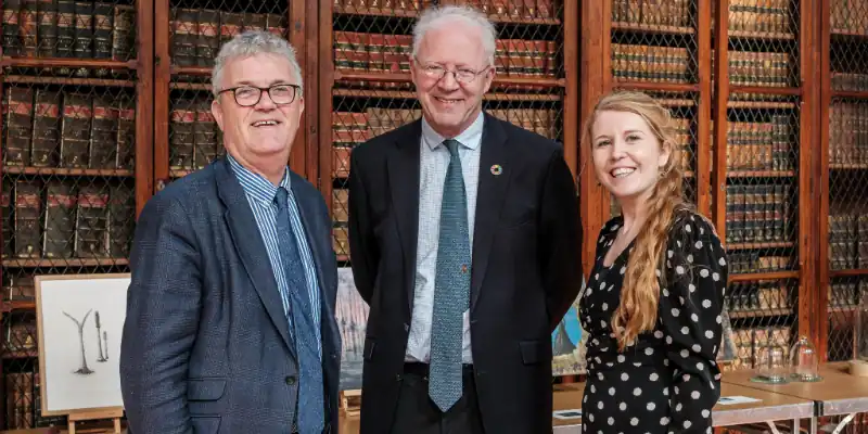 UCC President John O'Halloran with David Donoghue, former Irish Ambassador to UN and key negotiator for 2030 Agenda, and Dr Rosa Rogers, UCC School of English and Digital Humanities. Image: Marcin Lewandowski.