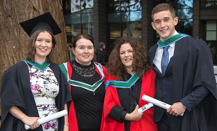 2016 BSc in Biochemistry graduates: Andrea Casey and Tom Morehead pictured with Dr Sinead Kerins and Dr Susan Joyce, School of Biochemistry and Cell Biology, UCC.