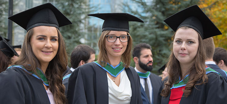 2016 BSc in Biochemistry graduates: Denise Curran, Lorna Dunne and Niamh Butler.