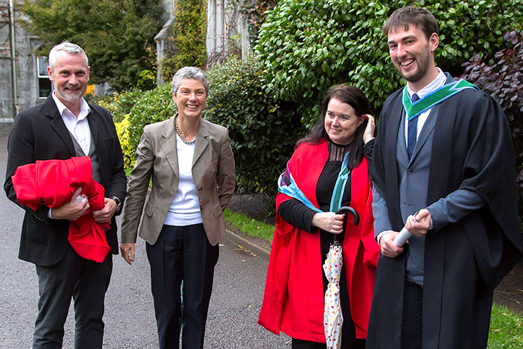 Dr Justin McCarthy, School of Biochemistry and Cell Biology, UCC; Professor Rosemary O’Connor, Head of School of Biochemistry and Cell Biology, UCC; Dr Sinead Kerins, School of Biochemistry and Cell Biology, UCC; and BSc in Biochemistry graduate, Robert Hayes.
