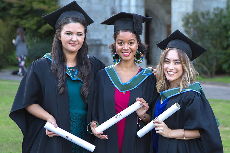 BSc (Hons) in Biochemistry graduates of 2018: Katie O'Connor, Sophia Egan and Cliodhna Wallace.