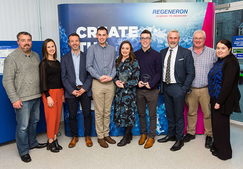 Attending the Regeneron Awards ceremony were Dr Eric Moore, School of Chemistry, UCC; Yvonne Harding, Work Placement Manager for College of Science, Engineering and Food Science (SEFS), Careers Office, UCC; Dr David Clarke, School of Microbiology, UCC; Award winners, Thomas Coneran, Eilishe Purcell and Peter Townsend; Dr Justin McCarthy, Dr Eoin Fleming and Dr Sinéad Kerins, School of Biochemistry and Cell Biology, UCC.