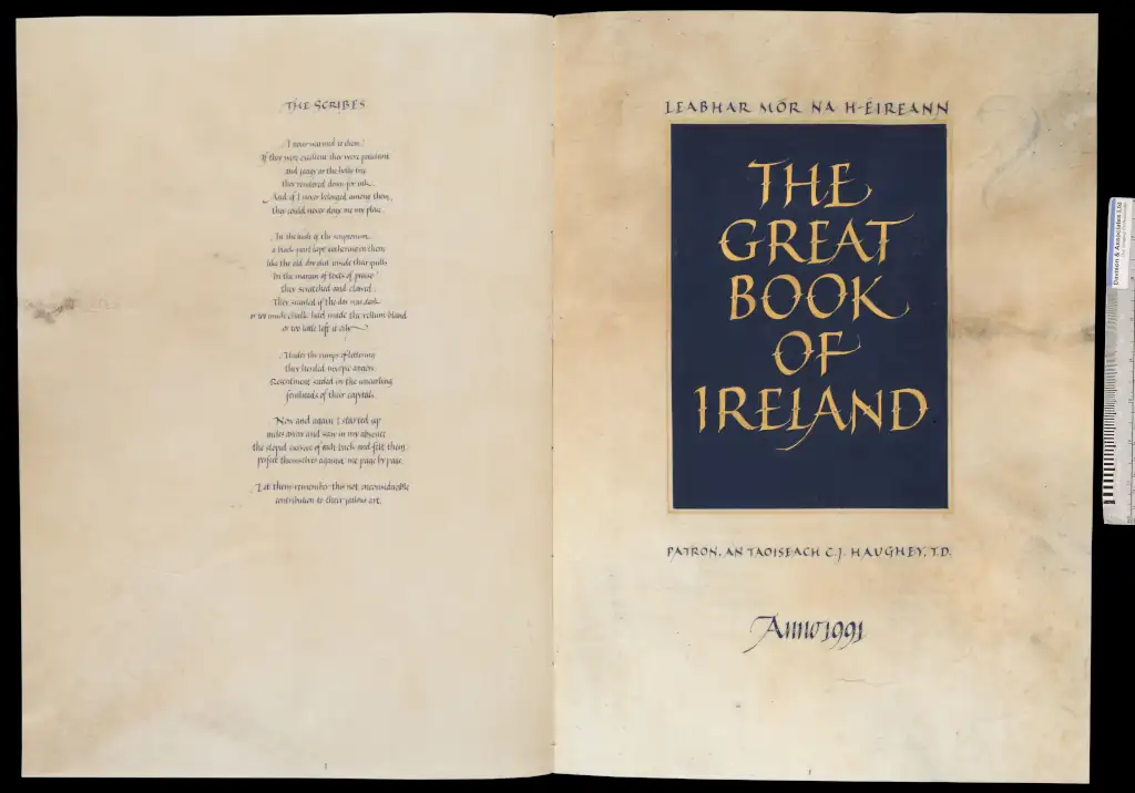 Page - Scribes by Seamus Heaney with the Great Book Title page by Denis Brown Page - Scribes by Seamus Heaney with the Great Book Title page by Denis Brown