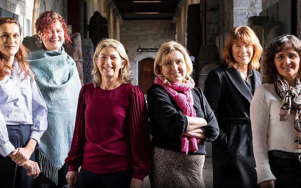 The leadership team of the UCC Futures - Children thematic area, pictured in the Ogham Stone corridor in UCC