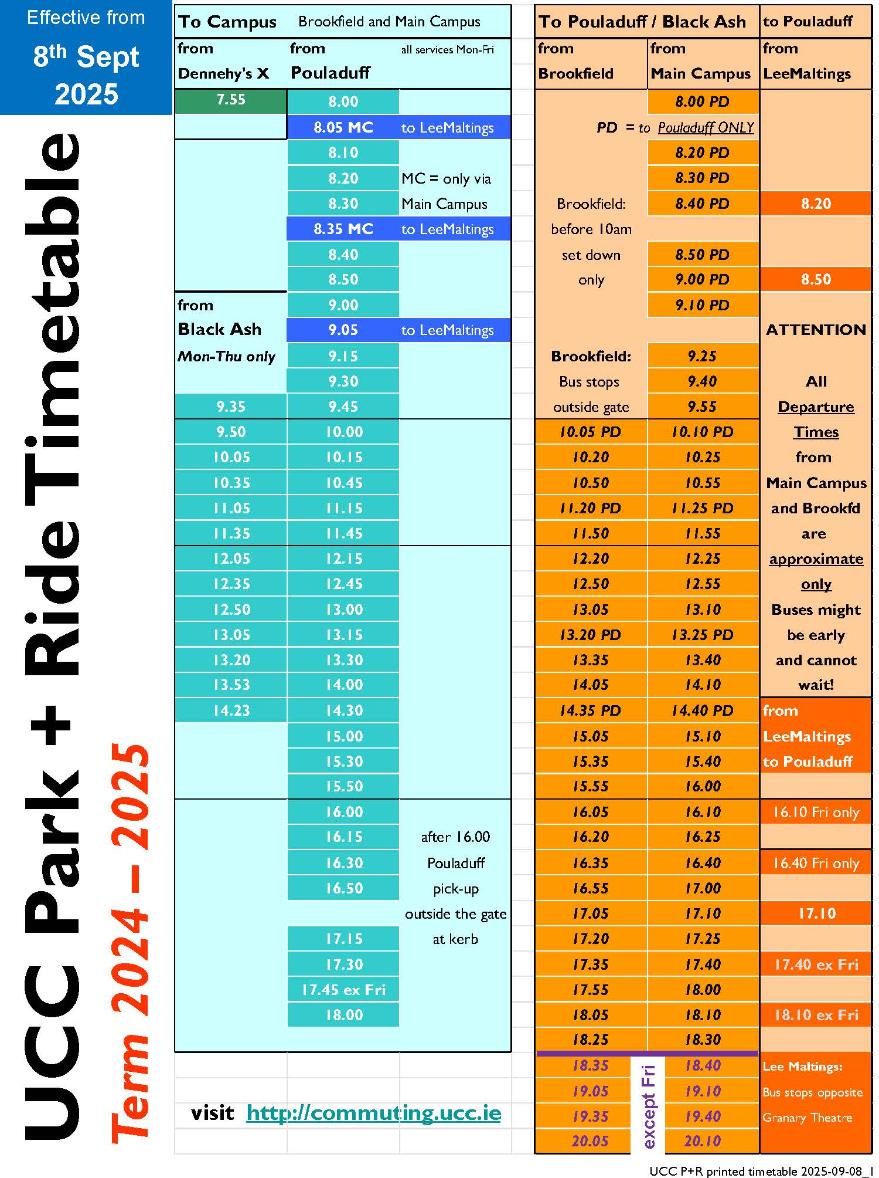 Park and Ride Timetable 2025-2026 Park and Ride Timetable 2025-2026