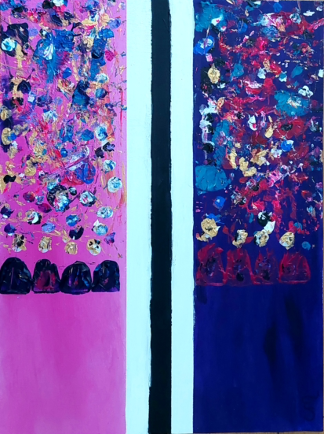 Acrylic abstract painting in mostly pink, blue and purple colours Acrylic abstract painting in mostly pink, blue and purple colours