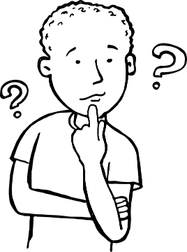 Cartoon of boy with finger on chin and 2 question marks Cartoon of boy with finger on chin and 2 question marks